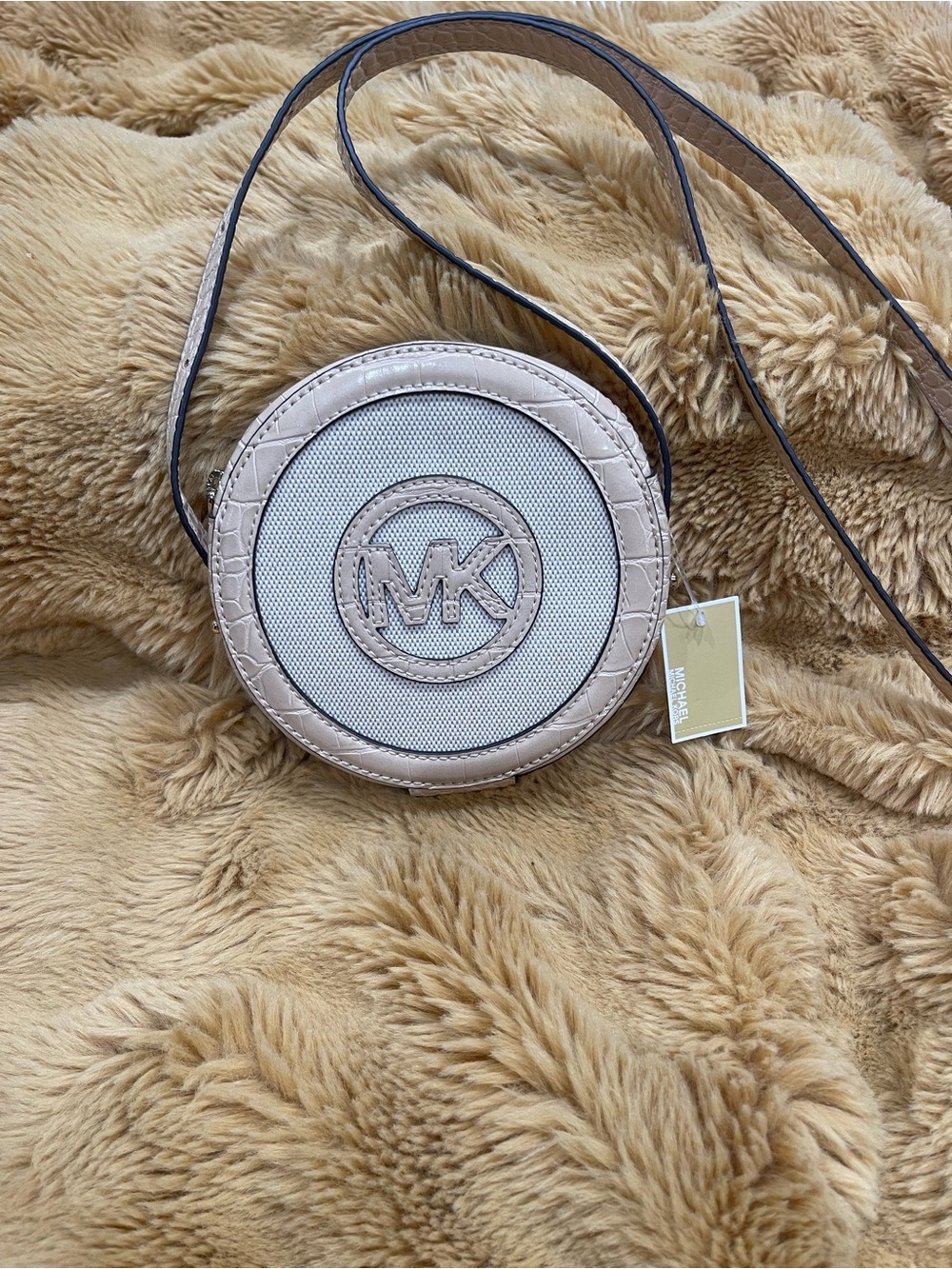 Michael Kors Round Crossbody in Light Taupe and Light Gray